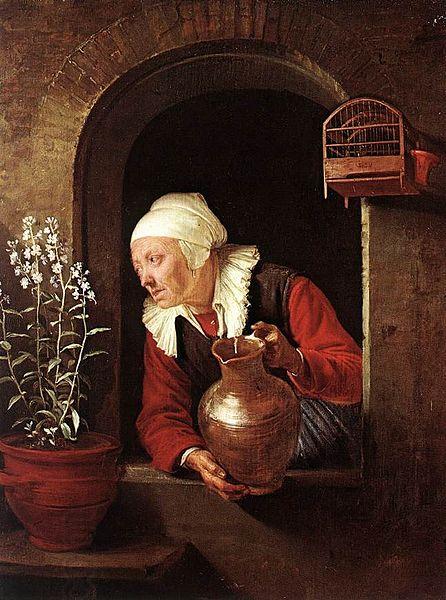 Gerard Dou Old Woman Watering Flowers China oil painting art